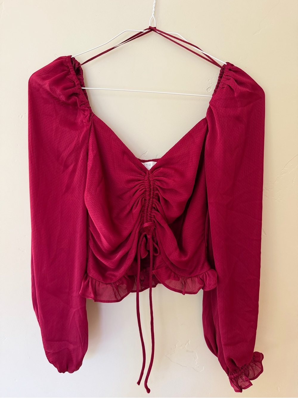 Astr Ruched Long-Sleeve Crop Top - Berry